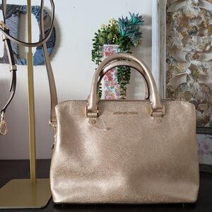 Michael Kors Savannah Metallic Saffiano Leather Satchel NEW